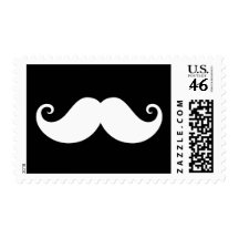 White gentleman handlebar mustache on black stamps