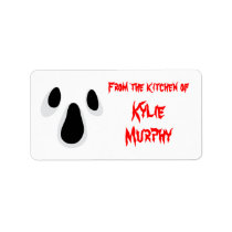 White ghost face from the kitchen of labels