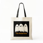 White ghost trio Halloween candy trick or treat Canvas Bags