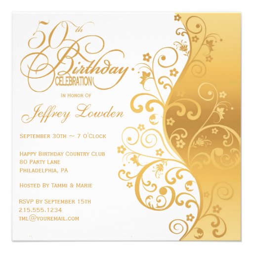White  Gold 50th Birthday Party Invitation