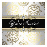 White Gold Black Damask Party Invitations