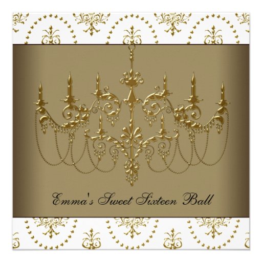 White Gold Chandelier Classy Sweet Sixteen Ball Personalized Invite