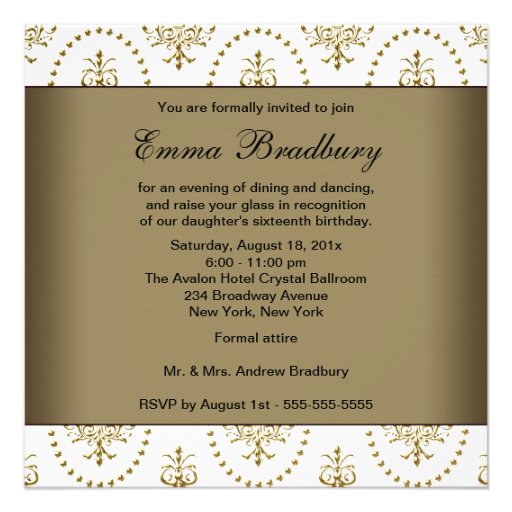 White Gold Chandelier Classy Sweet Sixteen Ball Personalized Invite
