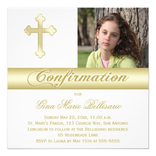 White Gold Confirmation Photo Invitation