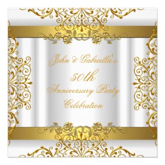 White Gold Elegant Gold 50th Wedding Anniversary Custom Announcements
