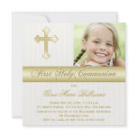 White Gold First Holy Communion Photo Invitation
