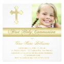 White Gold First Holy Communion Photo Invitation