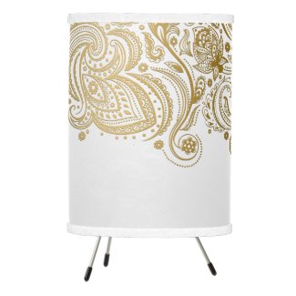 White & Gold Floral Paisley Lace Tripod Lamp