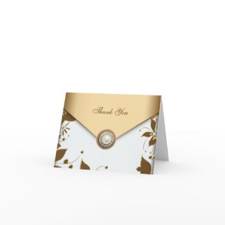 White Gold Flower Pearl Thank You Cards