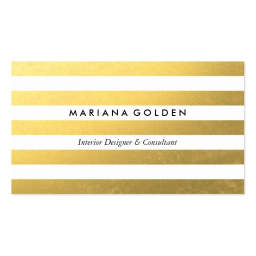White & Gold Foil Stripe Business Card (front side)