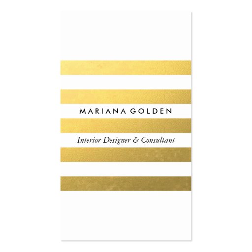 White & Gold Foil Stripe Vertical Business Card (front side)