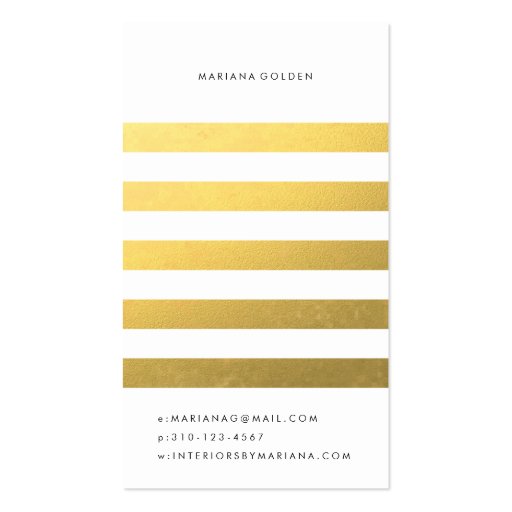 White & Gold Foil Stripe Vertical Business Card (back side)
