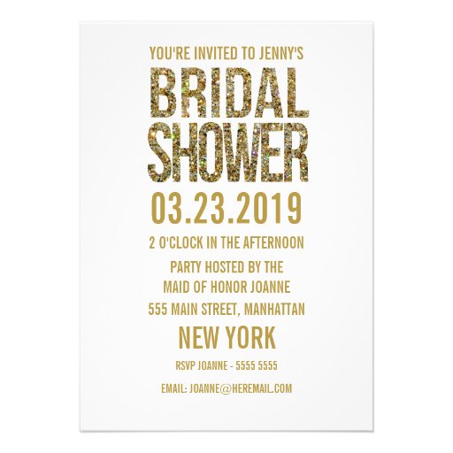 White Gold Glitter Typography Bridal Shower Invite