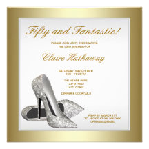 White Gold High Heels Womans 50th Birthday Personalized Invitation