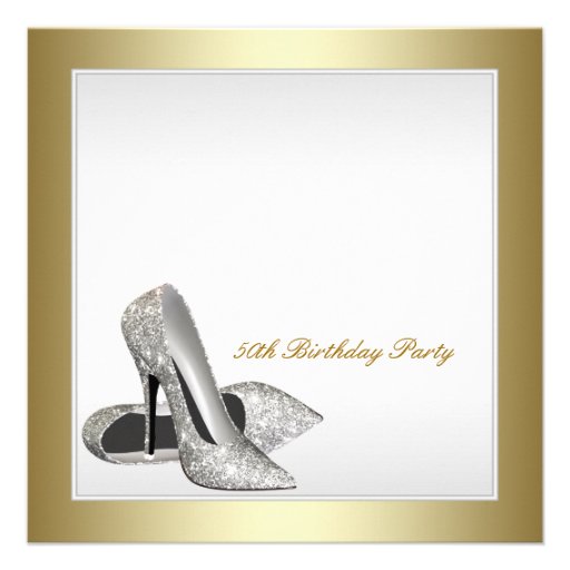 White Gold High Heels Womans 50th Birthday Personalized Invitation