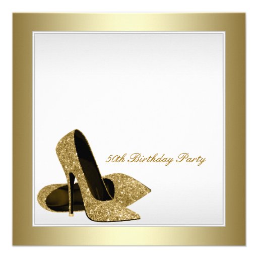 White Gold High Heels Womans 50th Birthday Custom Announcements