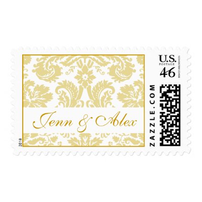White Gold Ivory Damask Names Wedding Postage