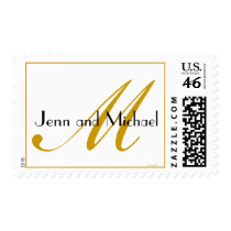 White Gold Monogram M Names Wedding Postage Stamp