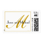 White Gold Monogram M Names Wedding Postage Stamp