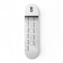 white gradient, cm logo blk, cm logo pattern skateboards
