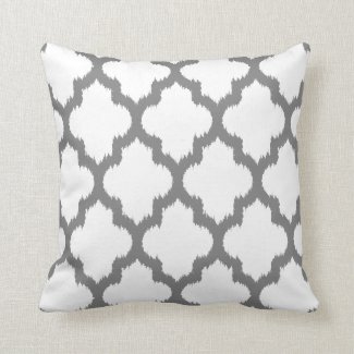 White & Gray Reversible Ikat Quatrefoil Pattern Throw Pillow