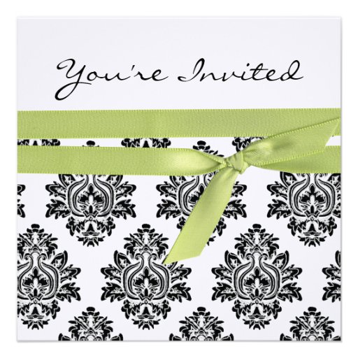 White & Green linen Damask baby shower invite