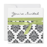 White &amp; Green linen Damask baby shower invite