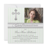 White Green Stripes Confirmation Photo Invitation