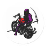 White Grim Reaper Biker Round Sticker
