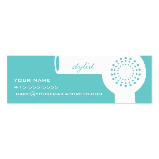 White Hairdryer & Teal Stylist Card Business Card Template (front side)