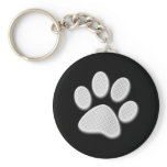White Halftone Paw Print Key Chains