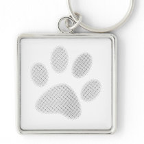 White Halftone Paw Print Key Chains