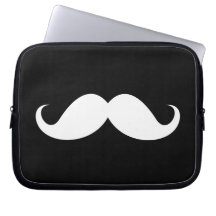 White handlebar mustache on black background computer sleeve