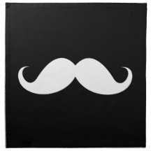 White handlebar mustache on black background printed napkin 