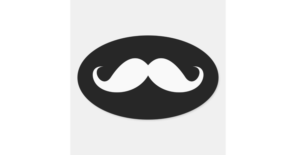 white handlebar mustache on black background oval sticker white handlebar mustache on black background oval sticker