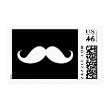 White handlebar mustache on black background postage stamps