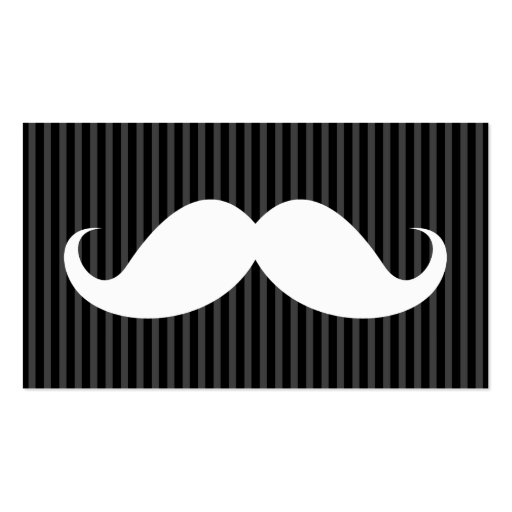 White handlebar mustache on gray black stripes business card (front side)