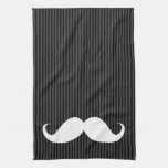 White handlebar mustache on gray black stripes towel