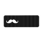 White handlebar mustache on gray black stripes return address label