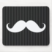 White handlebar mustache on gray black stripes mouse pads