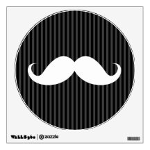 White handlebar mustache on gray black stripes wall skin