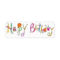 White Happy Birthday Address Label Sticker labels