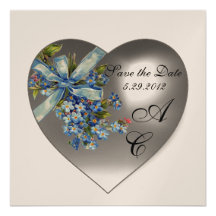 WHITE HEART FORGET ME NOT MONOGRAM Champagne Invites
