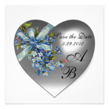 WHITE HEART FORGET ME NOT MONOGRAM CUSTOM ANNOUNCEMENTS