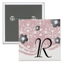 white heart on red romantic love damask pinback buttons