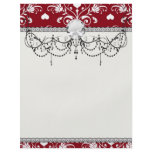 white heart on red romantic love damask flyer design