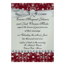 white heart on red romantic love damask custom invitations