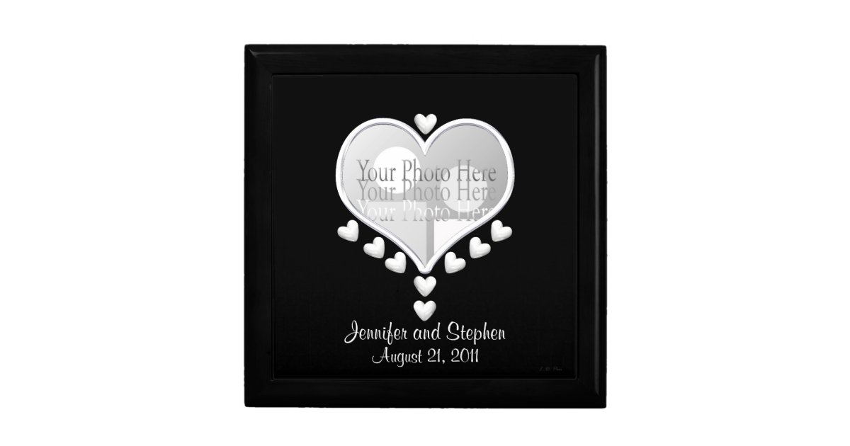 White Hearts on Black (photo frame) Wedding Gift Box Zazzle