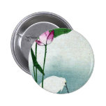 White heron and lotus by Baison, Ukiyoe Pinback Buttons
