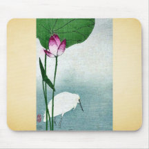 White heron and lotus by Baison, Ukiyoe Mousepads